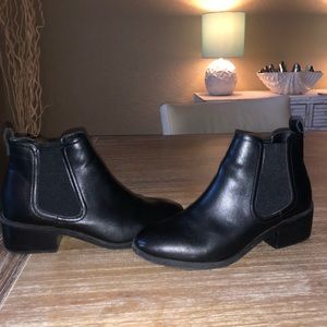 Black leather booties